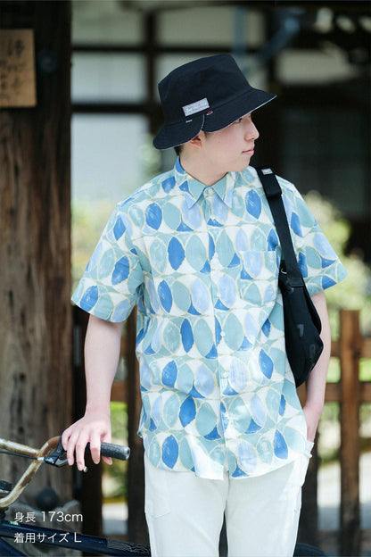 【net限定】高島縮 20/20 半袖シャツ／輪（わ）つなぎ 水影（みずかげ）