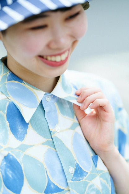 【net限定】高島縮 20/20 半袖シャツ／輪（わ）つなぎ 水影（みずかげ）