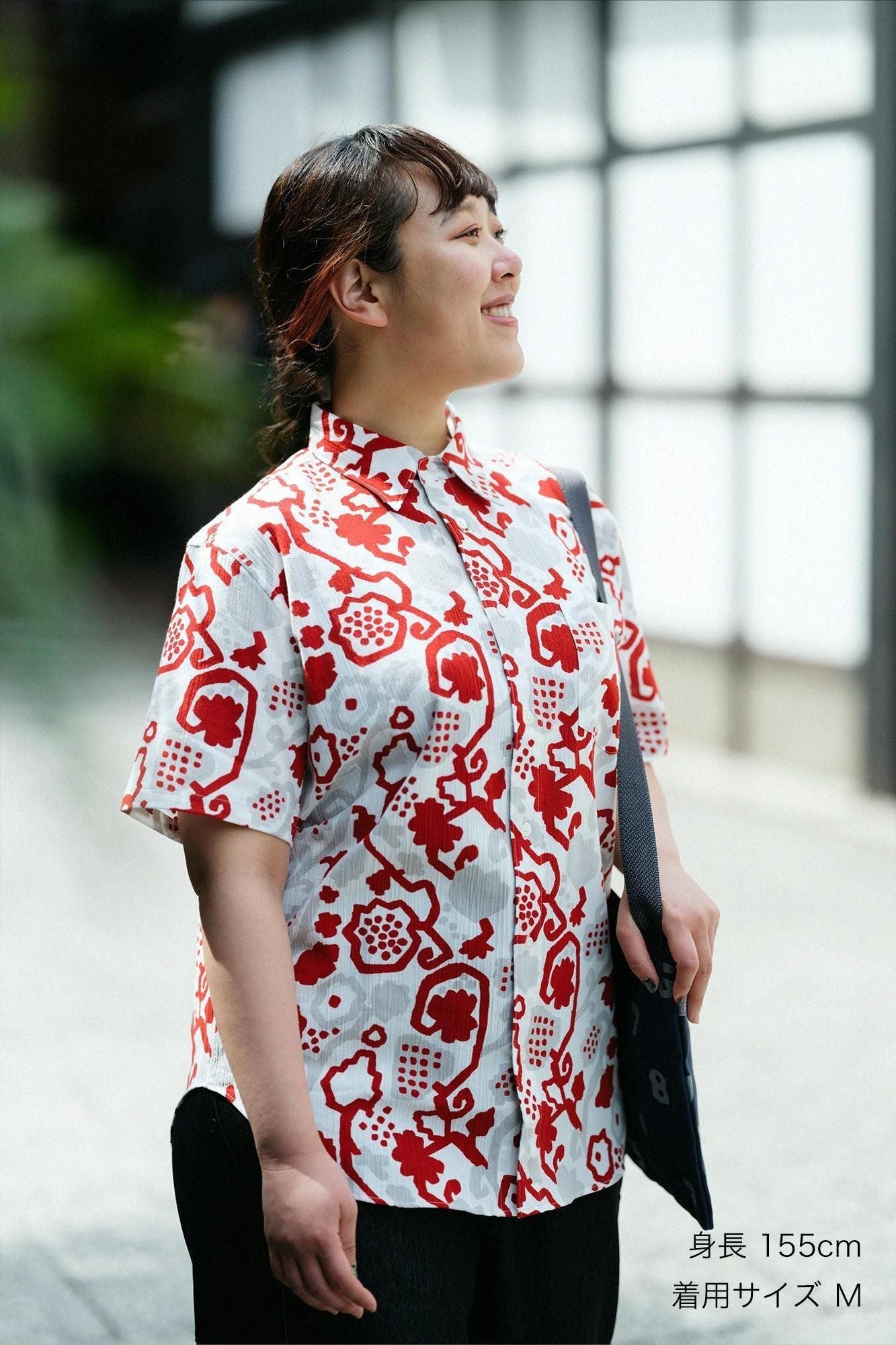 【net限定】高島縮 20/20 半袖シャツ／ぶどう唐草（からくさ）