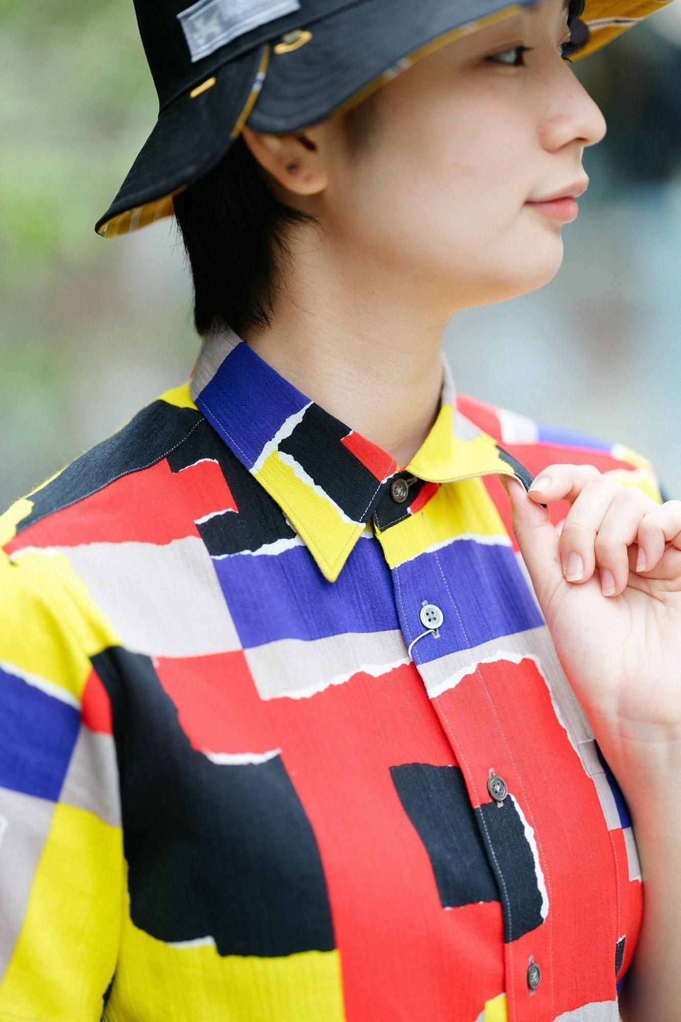 高島縮 20/20 半袖シャツ／朱夏（しゅか）