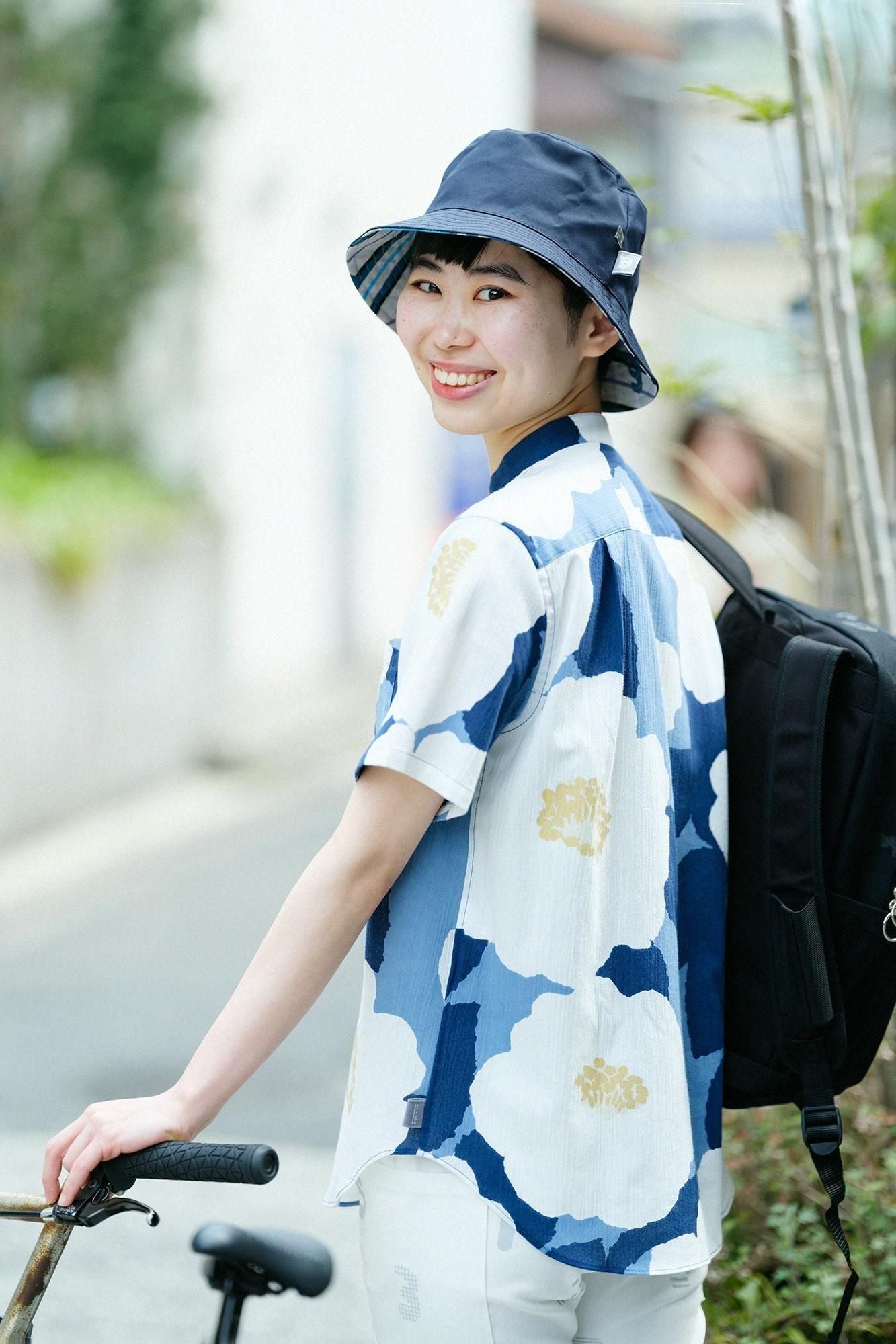 高島縮 20/20 スタンドカラー半袖シャツ／せつざん