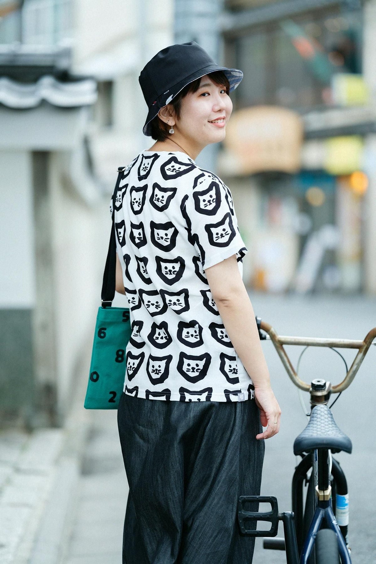 高島縮 40/40 半袖Tシャツ／コネコ まばら