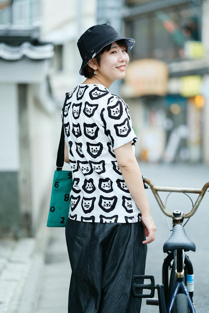 高島縮 40/40 半袖Tシャツ／コネコ まばら