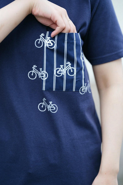 【net限定】半袖 ポケットTシャツ[5.0]／メトロブルー×チャリンチャリン