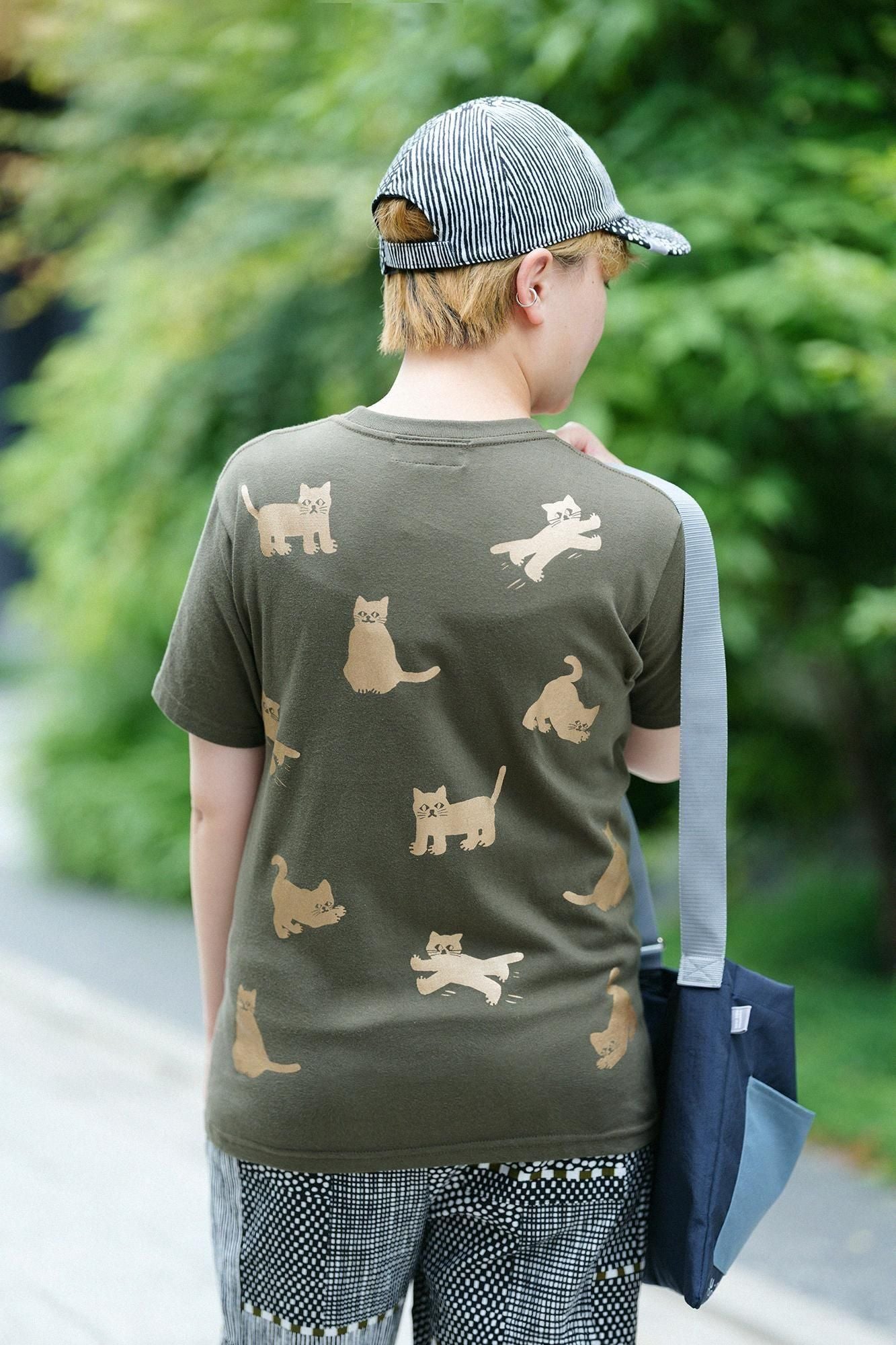 ねこ 半袖Tシャツ[5.0]／アーミーグリーン