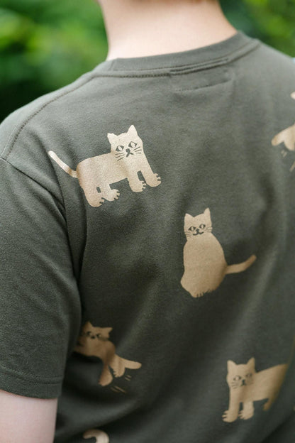 ねこ 半袖Tシャツ[5.0]／アーミーグリーン