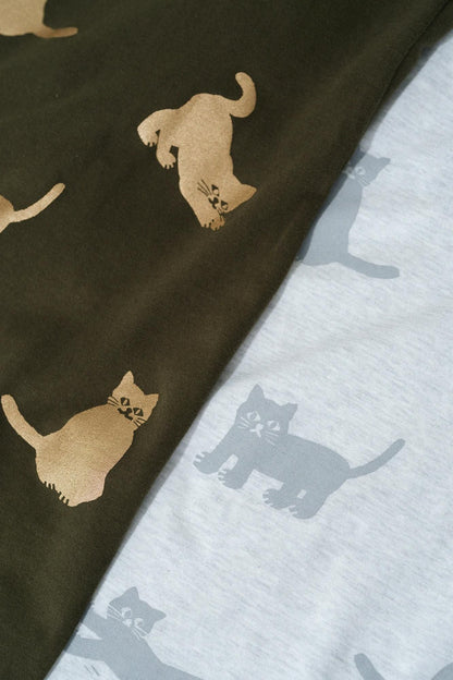 ねこ 半袖Tシャツ[5.0]／アーミーグリーン