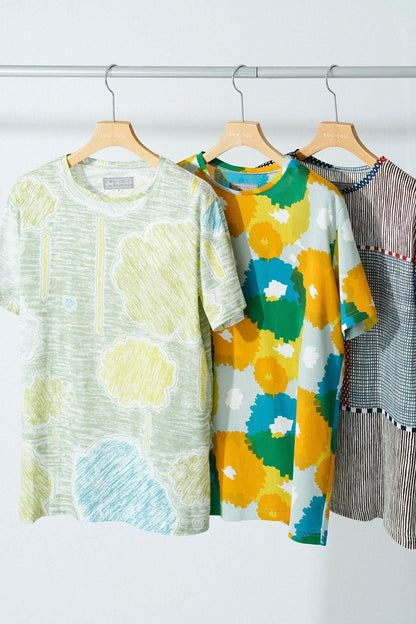 高島縮 40/40 半袖Tシャツ／咲きほこる