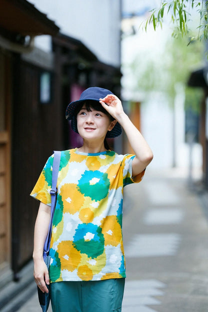 高島縮 40/40 半袖Tシャツ／咲きほこる