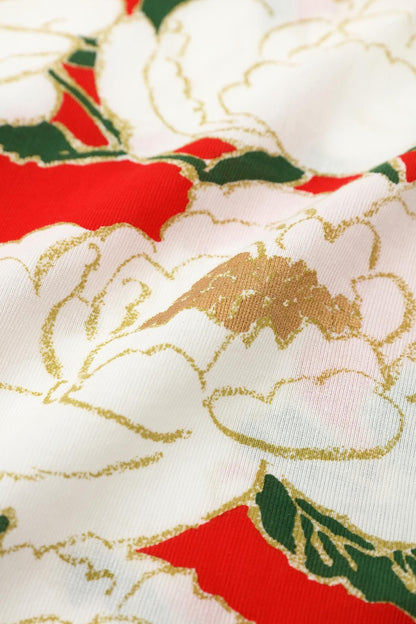 高島縮 40/40 半袖Tシャツ／牡丹華（ぼたんはなさく）