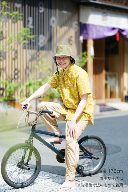 【net限定】伊勢木綿 文（ぶん） 半袖シャツ／笑顔 芥子色（からしいろ）