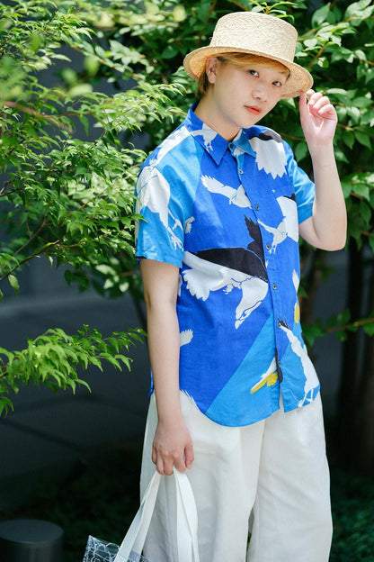 【net限定】伊勢木綿 文（ぶん） 半袖シャツ／鷹（たか）