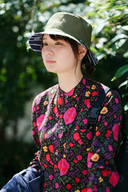 【net限定】高島縮 20/20 スタンドカラーシャツ／薔薇（ばら）