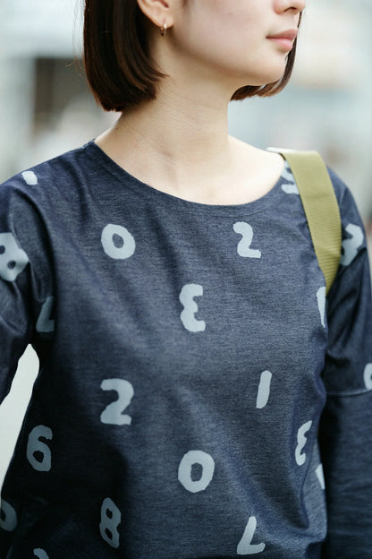 ツイルニット 型ぬき長袖Tシャツ／SO-SU-U上下（しょうか） ヘザーダークネイビー