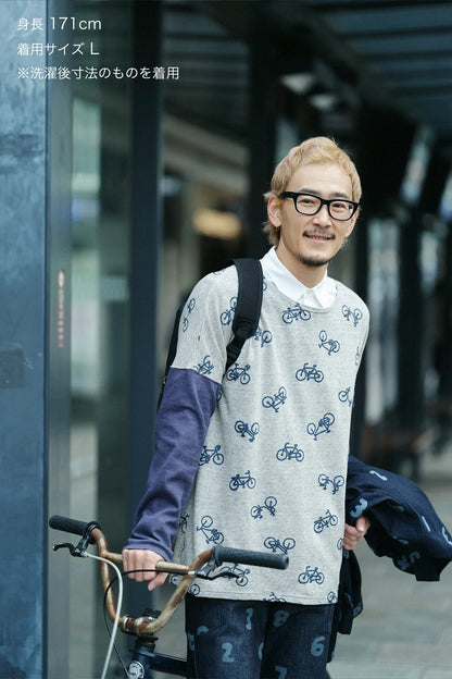 コットンリバーニット 型ぬき長袖Tシャツ／チャリンチャリンあっちこっち ヘザーサンドベージュ