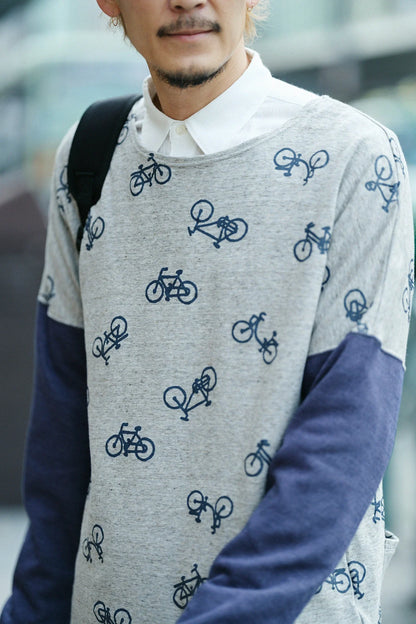 コットンリバーニット 型ぬき長袖Tシャツ／チャリンチャリンあっちこっち ヘザーサンドベージュ