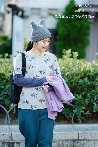 コットンリバーニット 型ぬき長袖Tシャツ／チャリンチャリンあっちこっち ヘザーサンドベージュ