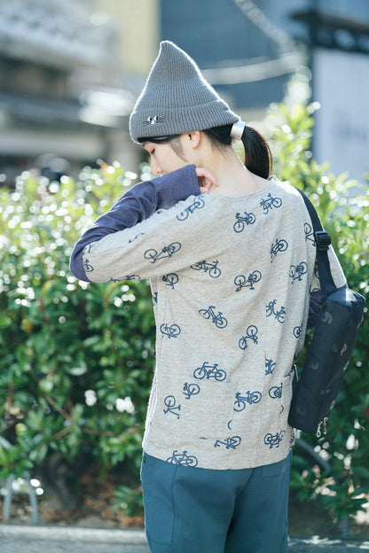 コットンリバーニット 型ぬき長袖Tシャツ／チャリンチャリンあっちこっち ヘザーサンドベージュ