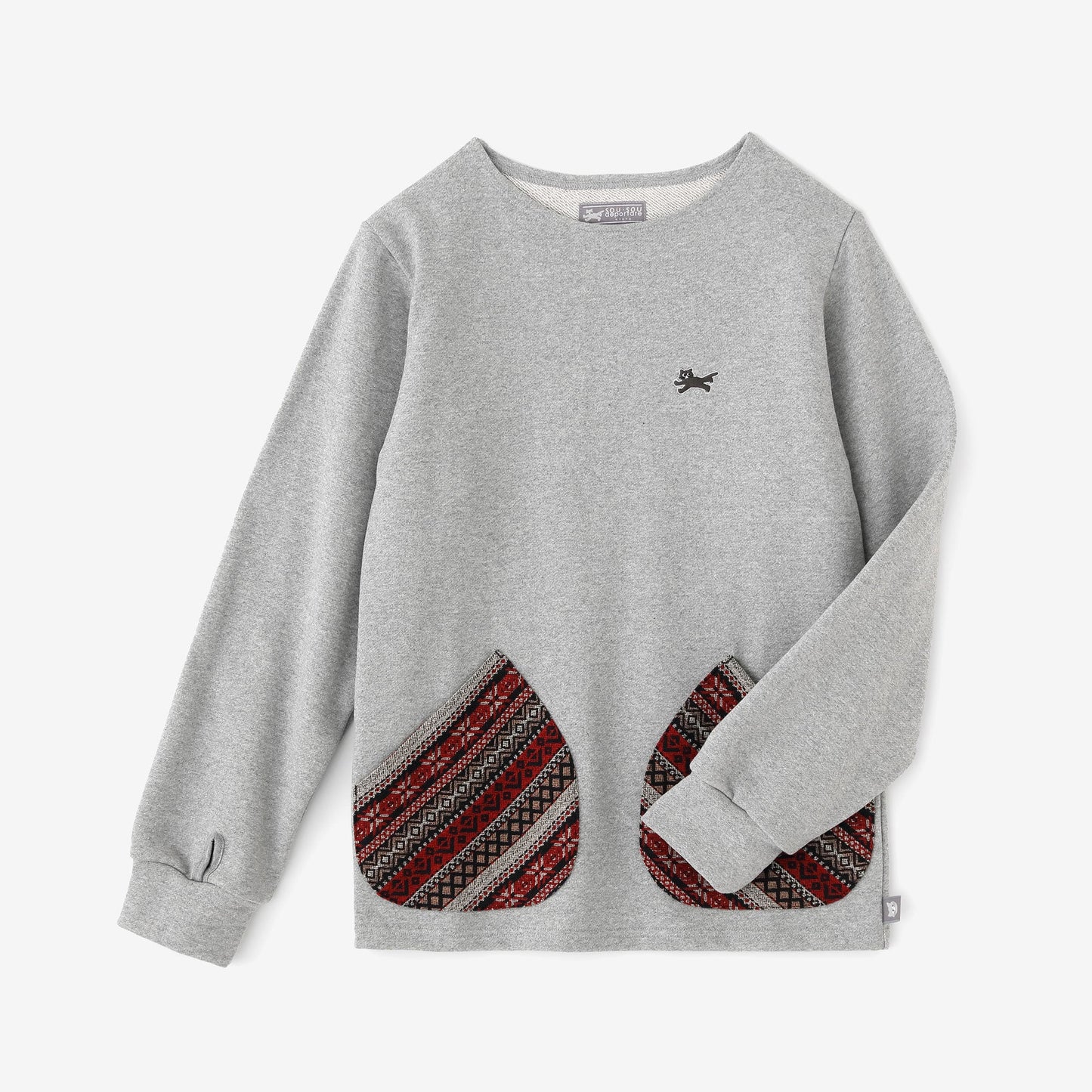 【net限定】裏毛 ボートネックスウェットシャツ／ヘザーグレー×レッドJQ