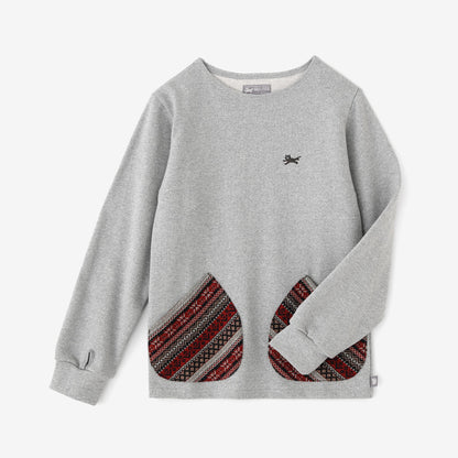 【net限定】裏毛 ボートネックスウェットシャツ／ヘザーグレー×レッドJQ