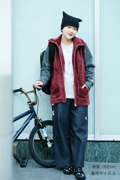 ボア×ウールブークレ ZIP UP N.W BIKEブルゾン／ガーネット×ダークグレー