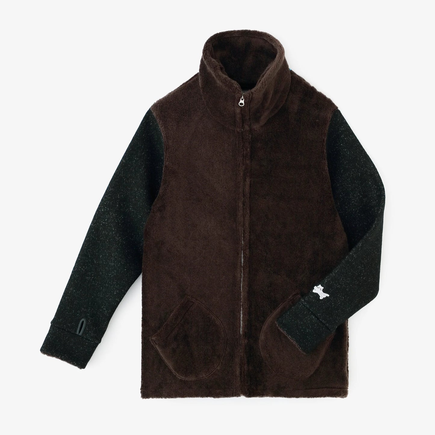ボア×ウールブークレ ZIP UP N.W BIKEブルゾン／ダークブラウン×ブラック