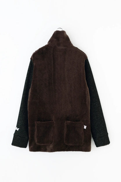 ボア×ウールブークレ ZIP UP N.W BIKEブルゾン／ダークブラウン×ブラック