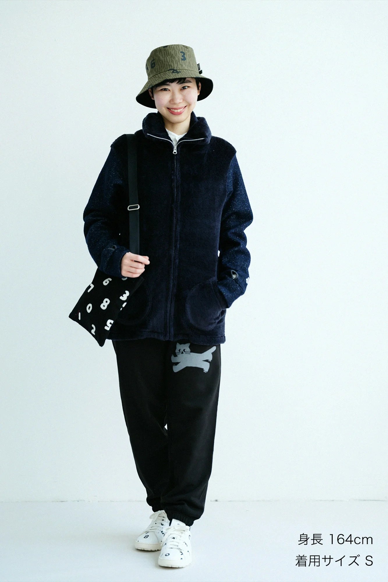 ボア×ウールブークレ ZIP UP N.W BIKEブルゾン／ネイビー×ネイビー
