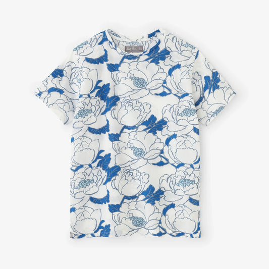 高島縮 40/40 半袖Tシャツ／牡丹華（ぼたんはなさく） 清水(きよみず)