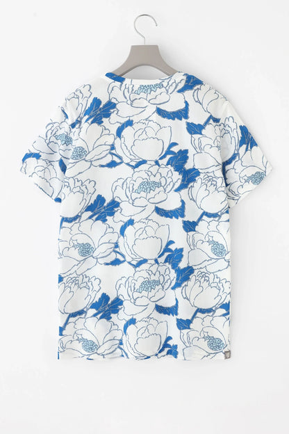 高島縮 40/40 半袖Tシャツ／牡丹華（ぼたんはなさく） 清水(きよみず)
