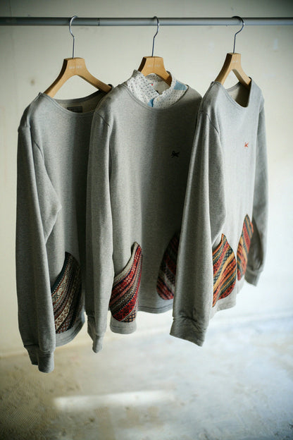 【net限定】裏毛 ボートネックスウェットシャツ／ヘザーグレー×ブラウンJQ