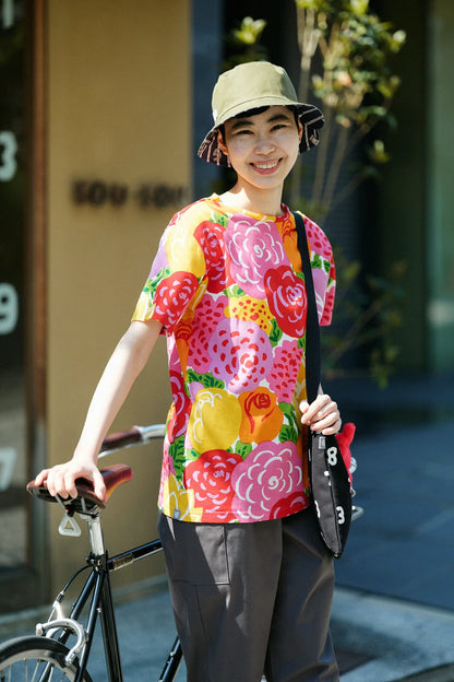 高島縮 40/40 半袖Tシャツ／花の歌（はなのうた）