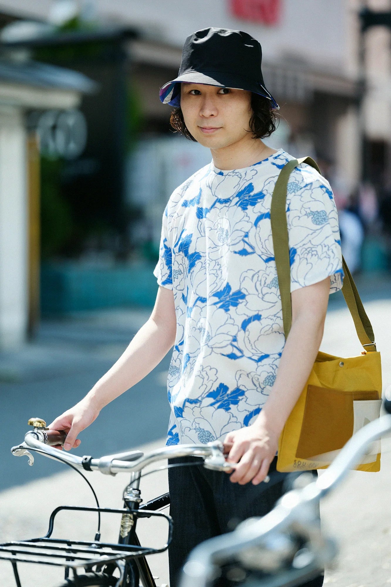 高島縮 40/40 半袖Tシャツ／牡丹華（ぼたんはなさく） 清水(きよみず)