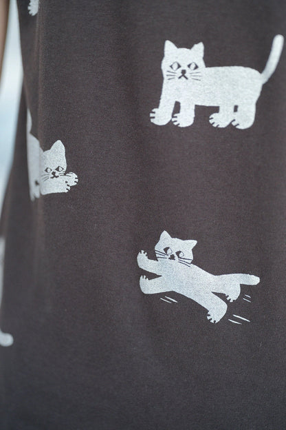 ねこ 半袖Tシャツ[5.0]／スモークブラック