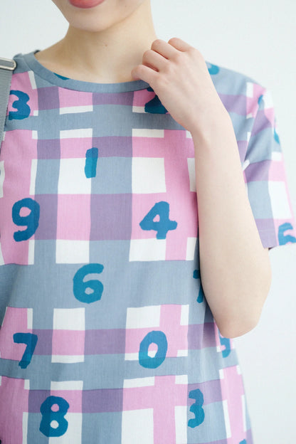 高島縮 40/40 半袖Tシャツ／SO-SU-Uと太乱格子（たみだれごうし） 桃花色（ももはないろ）