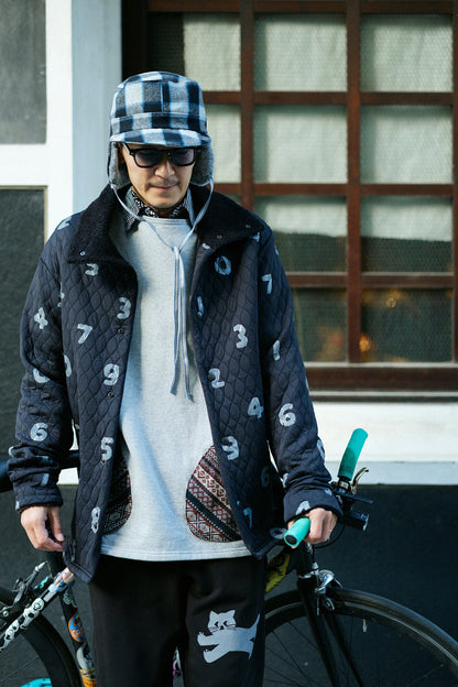 ウールチェック ボア BIKE CAP／ブルーブラック×SO-SU-U