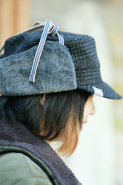尾州ツイード ボア BIKE CAP／グレンチェック×SO-SU-U